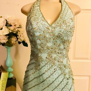 Tiffany Blue Jasz Couture Halter Formal Gown
